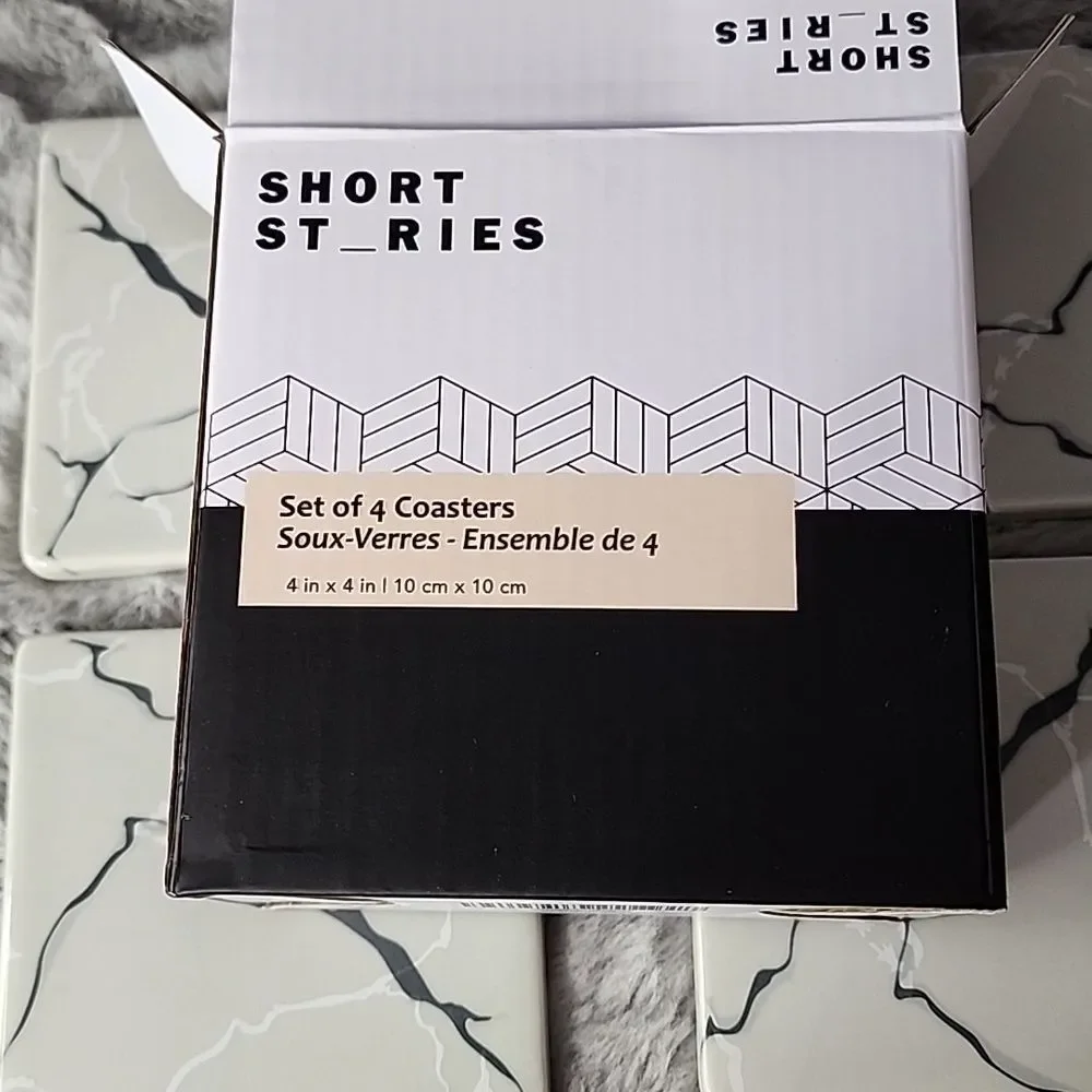 NIB Short Stories Set of‎ 4 Gray Marble Pattern Stoneware Coasters